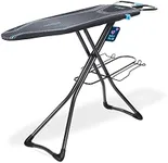 Minky Homecare Ergo Plus Prozone Ironing Board Made in UK Freestanding Full Size Iron Table with Heat Reflective Cover, Thick Felt Underlay and Large 48" x 15" Ironing Surface (Gunmetal and Blue)