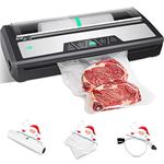 Vacuum Sealer Machine, 80Kpa Stainless Steel Automatic Food Sealer Machine for Food Preservation Storage with Air Sealing System, Dry and Moist Modes, Starter Kit with Roll Holder| Compact Design|Bags|Hose (White)