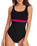 HAIVIDO Women's Athletic One Piece Swimsuits Racing Training Sports Bathing Suit Color Block Swimwear Black and Pink M