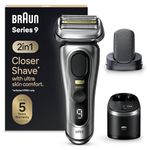 Braun Series 9 PRO+ Electric Shaver for Men, 5 Pro Shave Elements & Shave-Preparing ProComfort Head, 2in1 System, SmartCare Center, Wet & Dry Electric Razor with 60min Runtime, 9597cc, Silver