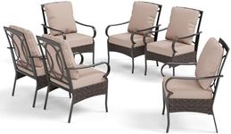 MFSTUDIO Outdoor Patio Rattan Wicker Chairs Set of 6, Oversized Wicker & Metal Patio Dining Chairs Set of 6 with Thick Cushions & Coated Frame, 6 Pack Patio Metal Chairs Set with Armrests