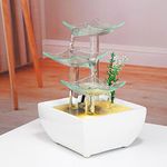 Ceramic and Glass Tabletop Fountain for Indoor and Home Decoration Table Desk Office Patio (Ceramic and Glass Fountain) (White)