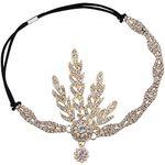 Babeyond Art Deco 1920's Flapper Great Gatsby Inspired Leaf Medallion Pearl Headpiece Headband (Gold)