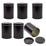 Cornucopia Double Seal Tea Canisters (6-Pack); Black Metal Round Tea Tins w/ Interior Molded Plastic Seal