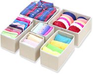 SimpleHouseware Foldable Cloth Storage Box Closet Dresser Drawer Divider Organizer Basket Bins for Underwear Bras, Beige (Set of 6)