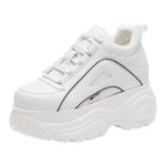 ANUFER Women's High Platform Chunky Trainers Casual Lace-up Sports Dad Shoes White with Black Trim SN02920 UK4