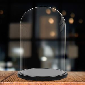 BELLE VOUS Glass Dome Cloche with Black Wooden Base, 30cm – Display Case for Fairy Lights, Centerpieces, Antiques