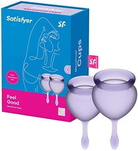 Satisfyer Feel Good Menstrual Cup - Reusable Period Cup with Removal Stem - Soft, Flexible Body-Safe Silicone, Easy Insertion & Removal - Includes 2 Cup Sizes for All Flows (Purple)
