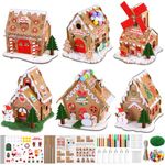 Fovths 6 Sets DIY Christmas Gingerbread House Kit 3D Christmas Cardboard Craft House Decoration DIY Build Gingerbread House for Holiday Arts Crafts Fun Home Activity Party Favors, Classic Style