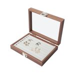 Nwvuop Velvet Jewellery Ring Organizer Tray with Glass Lid 7 Slots Ring Display Tray Wooden Jewellery Storage Box for Ring Earring Grey