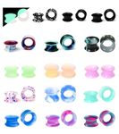 WBRWP 48/32/24/22/20/16/12pcs Ear Tunnels and Plugs - Double Flared Hollow Hard/Soft Silicone Ear Gauges - Ear Expander Stretcher Body Piercing Jewelry 8g-1", 2g(6mm), Silicone, no gemstone