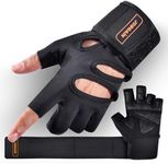JOBGAIN Workout Gloves for Men and Women, Gym Weight Lifting Padded Gloves with Wrist Wrap Support, Full Palm Protection & Extra Grips, for Weightlifting, Exercise, Pull-Up, Black, Size M