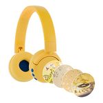 BuddyPhones POP Fun Bluetooth Volume Limiting Kids Headphones, SafeAudio 85/94dB Listening Mode, 24 Hrs Battery Life, Wireless On Ear Foldable Headphones for Children with Microphone, Yellow