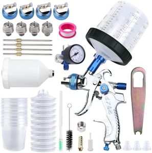 Zeinlenx HVLP Spray Gun with 10Pcs 600ML Disposable Paint Cups, Automotive Gravity Feed Spray Gun Kit with 4 Nozzles,1.4/1.7/2.0/2.5mm, Sprayer Gun with Air Compressor Regulator for Auto Paint (Blue)