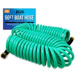 50 Ft Coiled Boat Hose | Coil Hose Water Hoses Expandable Perfect Coil Water Hose RV Wash Water Hose Spring Washdown Short Small Foot Coiling Garden Marine Grade 3/4 Inch Connectors Self Recoil