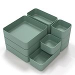 11-Piece Stackable Drawer Organizer Set, Multi-size Desk Drawer Organizer Trays Vanity Storage Bins for Storing Makeup, Stationery, Utensils in Bathroom Dresser, Office and Kitchen, Green