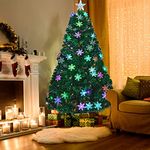 NONMON 1.8m 6ft Christmas Tree with Metal Stand TopStar 80pcs Snowflake, 180cm Fibre Optic Artificial Tree for Xmas Festival Seasonal Holiday Indoor Home Office Decorations