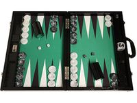 Wycliffe Brothers 21" Tournament Backgammon Set - Black Croco Board with Green Field - Gen III