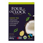 Four O'Clock Organic Fairtrade Green Tea Coconut Ginger, Non-Gmo, Kosher, Gluten-Free, 16 Count, 28,8g