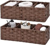 GRANNY SAYS Bathroom Baskets for Organizing, Wicker Baskets for Shelves, Toilet Storage Basket with Dividers, Small Baskets for Organizing, Basket for Back of Toilet, Brown, 2-Pack