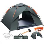 Modern Outdoor Living Tent Instant Easy to Pop Up Water Proof 2-4 Man Person Double Layer Camping Fishing/Music Festival Shelter & Compact Travel Carry Bag, Green
