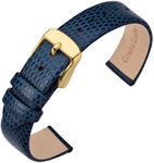 ANNEFIT Women's Leather Watch Band 12mm with Gold Buckle, Lizard Grain Slim Thin Replacement Strap (Blue)