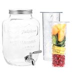 Navaris Glass Drink Dispenser with Spout - 4 L / 1 Gallon Mason Jar with Fruit & Ice Infuser - Beverage Fountain for Sweet Tea, Punch, Water, Cocktail - Drinks Pitcher for Parties