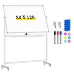 maxtek Rolling Whiteboard on Wheels, Magnetic Double Sided Easel White Board, Portable Dry Erase Whiteboard with Stand, Mobile Standing Whiteboard for Office Classroom (Double-Sided, 80x120cm)