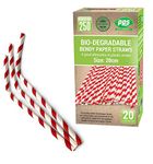 250 x Bendy Red and White Stripe Paper Drinking Straws Biodegradable Eco 8" (20cm) Approx