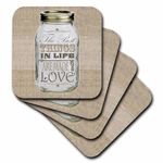 3dRose cst_128507_3 Mason Jar, Burlap Print Brown, The Best Thingsin Life Are Made with Love Gifts for The Cook Ceramic Tile Coasters, Set of 4