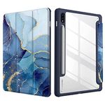 SwooK Hybrid Case for Samsung Galaxy Tab S8 / S7 11 inch SM X700 X706 T870 T875 T878 with S Pen Holder Shockproof Clear Back Shell Auto Wake/Sleep Flip Cover Case (Ocean)