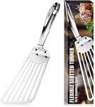 KSENDALO 12.6" Metal Spatula, 304 Stainless Steel Fish Spatula With Long Wide Blade, Good Fish Turner Spatula with Easier Flipping, Frying, Silver(Style 1)