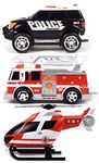 Maxx Action Light and Sound Rescue Vehicles 3-Pack: Helicopter, Police SUV, Fire Truck (Colors & Styles May Vary)