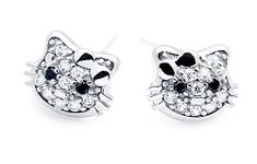 Kaguyo Cat Earrings for Women - 925 Sterling Silver Blue Eye Zirconia Cute Kitty Love Cat Stud Earrings for Women and Girls - Birthday Gift Jewellery