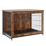 VEVOR Dog Crate Furniture, 38 inch Wooden Dog Crate with Double Doors, Heavy-Duty Dog Cage End Table with Multi-Purpose Removable Tray, Modern Dog Kennel Indoor for Dogs up to 70lb, Rustic Brown