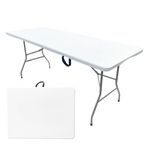 Durabull 6ft Plastic Folding Trestle Table - Heavy Duty -Indoor & Outdoor Solution for All Occasions - 150kg Capacity- Easy Setup, Folds in Half for Compact Storage, Portable with Carry Handle