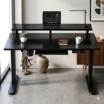 TRADITIONAL CRAFT Electric Height Adjustable Standing Desk with Cable Tray, Ergonomic Sit Stand Home Office Desk, Motorized Table (Black - Black Frame, 120X60CM- INBUILT Riser)