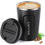 12oz (380ml) Vacuum Insulated Travel Mug, Smilatte Leakproof Double Wall Stainless Steel Reusable Coffee Cup with Lid for Hot & Cold Drinks, Matte Texture Black