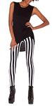 QZUnique Women's Vertical Black and White Stripe Print Ankle Length Footless Leggings Plus Size