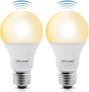 DiCUNO Radar Motion Sensor Light Bulbs, Motion Activated Bulb, Warm White 3000K, 12W (100W Equivalent) 1100LM, Sensor LED Bulbs for Porch, Patio, Security Lighting, Pack of 2