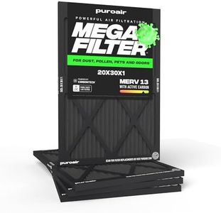 PuroAir MegaFilter - 20x30x1 Air Filter MERV 13 Activated CarbonTech Defense - Heavy Duty 3 Layer Furnace Filters Allergens, Pollen, Dust, Pet Dander, Smoke, Odors - HVAC Air Filter 20x30x1 (4-Pack)