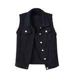 GTEUKTG Jean Vest for Women Fall Plus Size Colored Denim Shacket Fashion Light Wash Sleeveless Jean Outwear Button Down Vests, 02_black, 3X-Large