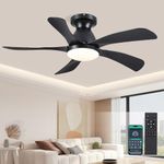 Ceiling Fans with Lights and Remote, 42 Inch Black Ceiling Fan for Bedroom with 5 Reversible Blades, Modern Ceiling Fan Noiseless Reversible DC Motor, 6 Speeds, Timing, Fan Light