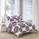 Chic Home Ibiza 3 Piece Duvet Cover Set Super Soft Reversible Microfiber Large Printed Medallion Design with Geometric Patterned Backing Zipper Closure Bedding with Decorative Shams, King Navy