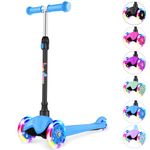 BELEEV Scooter for Kids Age 2-6, 3 Wheel Scooter for Toddlers Girls Boys, Kick Scooter with 4 Adjustable Height, Lean to Steer, Light up Wheels, Extra-Wide Deck, Push Scooter for Children(Blue)