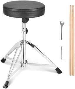 VEVOR Drum Throne, 490-585 mm Height Adjustable, Padded Drum Stool Seat with Anti-Slip Feet 5A Drumsticks 150 kg Maximum Weight Capacity, 360° Swivel Drum Chair for Drummers