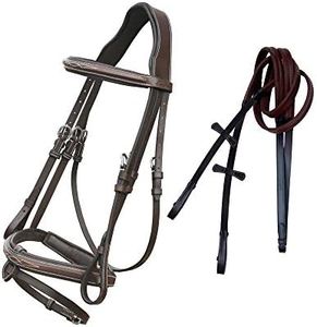 Exion Horse Snaffle Jumping Bridle with Removable Flash & Rubber Reins | Royal English Bridle for Horses | Havana Brown, Cob Size