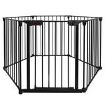 150'' Fireplace Screen, 6-Panel H30'' Foldable Fireplace Gate with Walk-Through Door,Dog Gates and Barriers Indoor, Black for Barriere De Securite,Christmas Tree Fence, includes 6 Wall Mounts
