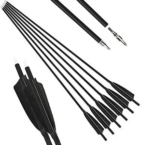 Archery Carbon Arrow Spine 500 Hunting Target Practice Arrows 28 30 31 Inch with Removable Tips for Compound & Recurve Bow 6/12PCS (Black, 31 inch/12 pcs)