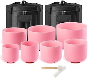 Sevenbowls 432HZ 6-12 Inch Pink Color Frosted Quartz Crystal Singing Bowls Chakra Set of 7 with Carry Case Bags for Sound Healing and Meditation